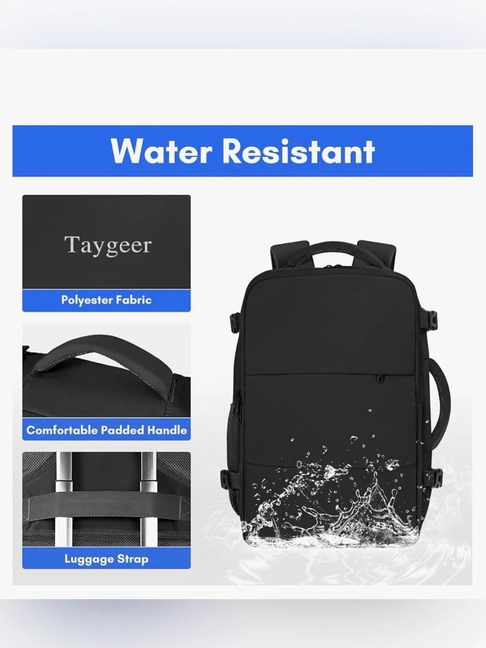 NWT Taygeer Black Travel Backpack Flight Approved 15.6” Laptop Personal Item